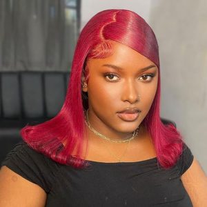 Burgundy 100% Human Hair Bob Wig Natural Look and Feel Medium