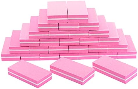 Buffer Block Nail File, 100/180 Grit Sponge Nail Buffers for Acrylic Nails, Mini Buffing Block Double Sided for Manicure Tools 30 Count - Pink