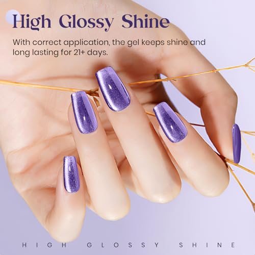 MIZHSE Cat Eye Gel Nail Polish: Purple Magnetic Gel Polish with Magnet Stick, Ceramic Crystal Magic Effect Moonlight Galaxy Shimmer Glitter Holographic Nail Gel Soak Off Nail Art Salon Manicure Home - Image 3