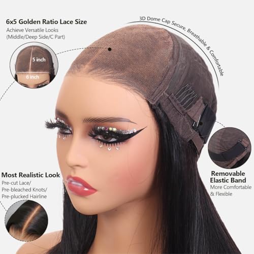 Bob Wig Human Hair Glueless Wigs Human Hair for Women Pre plucked Pre cut 6×5 Lace Front Short Bob Wigs Human Hair (Straight Natural Black-10 inch) - Image 4