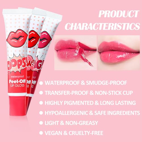 3 Colors Peel Off Lip Stain Lip Tint Set, Peel Reveal Lip Stain, Waterproof Tear-off Lip Gloss, Peel Off Tattoo Lipsticks, Nonstick Cup, Matte Nude, Tattoo Magic Color Lip for Women Girl - Image 6
