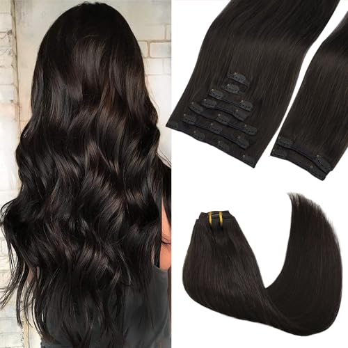 GOO GOO Clip in Hair Extensions Real Human Hair, 22inch 150g 9Pcs, 2 Dark Brown, Remy Human Hair Extensions Clip ins for Women, Natural Human Hair