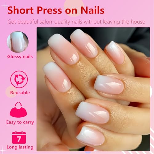 AddFavor Press on Nails Short Square 120pcs Fake Nails Short Nails Ombre Press on Square False Nail Medium Pink White Gradient Acrylic Nails with Design for Women Girls - Image 3