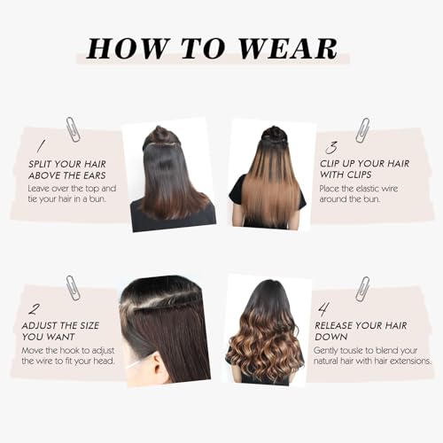 Sassina Straight Secret Wire Hair Extensions, 16 Inch 80g Chestnut Brown with Dark Dirty Blonde Highlights Fish Line Hair with Adjustable Wire Removable Secure Clips, P6-12 - Image 7