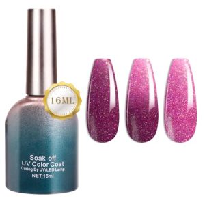 16ml Color Changing Gel Nail Polish, Glitter Gradient Temperature Changing Nail Gel, Diamond Shining Opal Mood Nail Polish Change Colors Soak off UV Light for Nail Art(Pink)