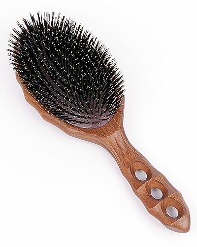 Gentle Styling Soft Boar Bristle Hairbrush with Ergonomic Handle and Durable Design