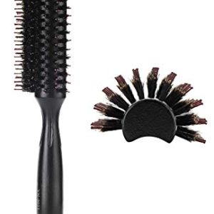 Natural Bristle Round Wooden Hair Brush with Ergonomic Handle for All Hair Types