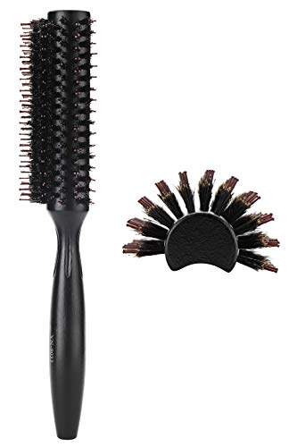Natural Bristle Round Wooden Hair Brush with Ergonomic Handle for All Hair Types