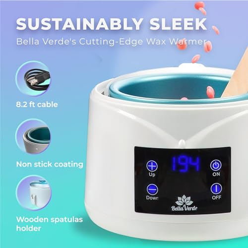 Bella Verde Waxing Kit - Home Wax Kit for Women and Men - Wax Warmer with LED display - 6 Packs of Wax Beads - Wax Pot - 2 Pre & Post Wax Spray 20 Wood Sticks - Hard Wax Beans for Brazilian Body Legs - Image 4