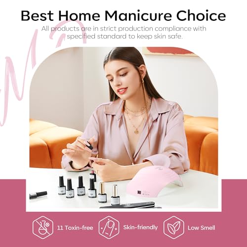 Modelones 45PCS Gel Nail Polish Kit with U V Light 28 Colors Valentine's Day Gift Pink Nude Purple Glitter Gel Nail Polish Set/48W Nail Dryer/Glossy & Matte Base Top Coat/Nail Primer/Manicure Tool DIY - Image 9