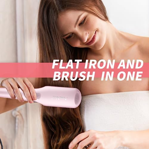 Ionic Hair Straightener & Curling Brush, Heated Flat Iron Brush, AmoVee Thermal Hair Straightener Brush, MCH 20s Fast Heating up, 15 Adjustable Temp 170℉-450℉, Auto Temp Lock, Dual Voltage - Image 3