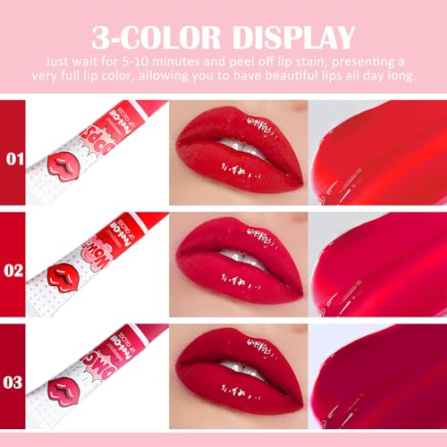 3 Colors Peel Off Lip Stain Lip Tint Set, Peel Reveal Lip Stain, Waterproof Tear-off Lip Gloss, Peel Off Tattoo Lipsticks, Nonstick Cup, Matte Nude, Tattoo Magic Color Lip for Women Girl - Image 5
