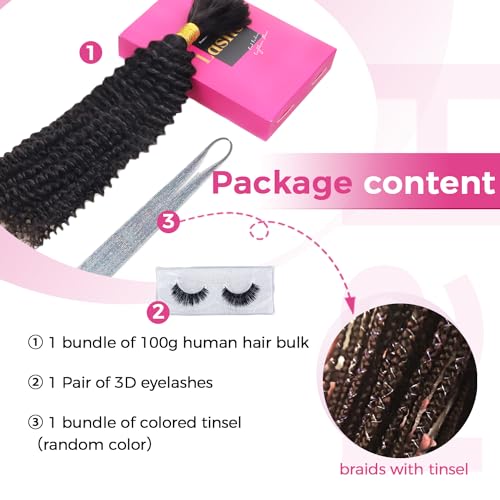 Human Braiding Hair Kinky Curly Bulk Human Hair for Braiding 100% Virgin Hair Bulk for Boho Braids Box Braids No Weft Hair Extensions Natural Black 100g 1 Bundle/1 Pack 16 Inch - Image 6