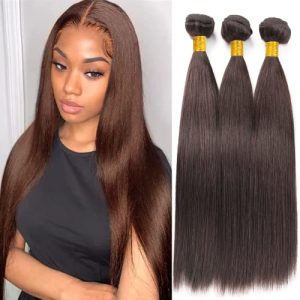 Brown Human Hair Straight Bundles Color 4 Double Weft Brazilian Remy Hair 18 20 22 Inch 3 Bundles