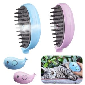 2 Pcs Cat Steam Brush 3 In 1 Spray Steam Cat Brush Cleaning Steamer Grooming Brush Multifunctional Cat Comb with Steam Cat Shedding Brush for Dog Cat Massage Removing Tangled Hair (Whale)