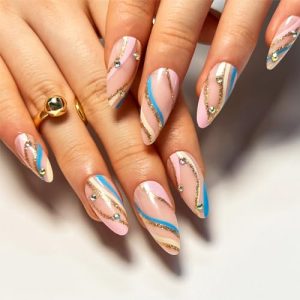 Navy Blue And Gold Acrylic Nails