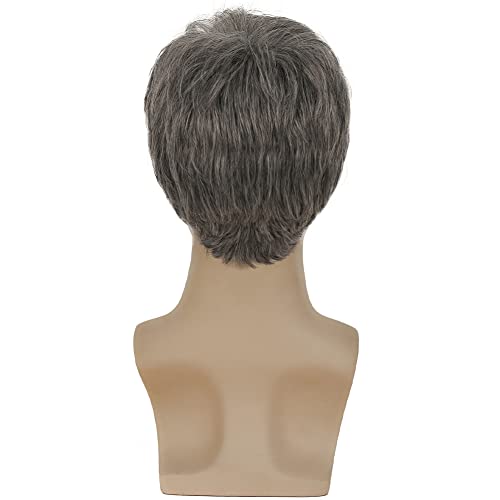 Kaneles Mens Grey Short Wig Synthetic Replacement Costume Halloween Soft Layered Natural Hair Male Wigs (Gray) - Image 5