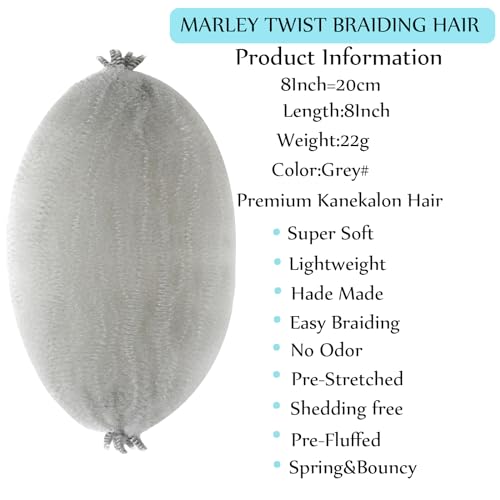 8 Packs Springy Afro Twist Hair Marley Twist Braiding Hair 8 Inch Pre-Separated Grey Kinky Braiding Hair for Black Women Afro Spring Twist Hair Wrapping Hair for Soft Locs (8 Inch (Pack of 8), Grey#) - Image 2