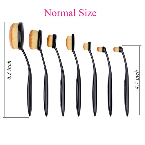 7 Piece Black Oval Makeup Brush Set for Cream Contour Powder Eyeliner - Image 4