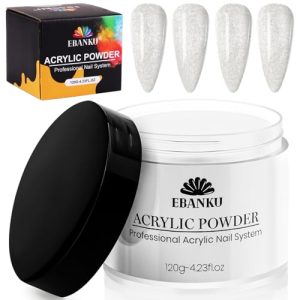 EBANKU Acrylic Powder 120g/4.23oz Silver Glitter Acrylic Nail Powder Professional Acrylic Nail Supplies for Nail Acrylic Extension, Nail Carving, Long-Lasting, No Nail Lamp Needed