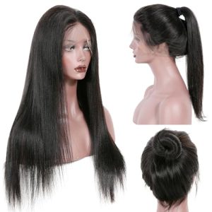 Hair 360 Yaki Straight Human Hair Wig for Women Glueless Lace Front Wigs Human Hair Pre Plucked 360 Lace Front Wigs Human Hair Brizilian Virgin Hair Wigs 150% Density 22 Inches Natural Color