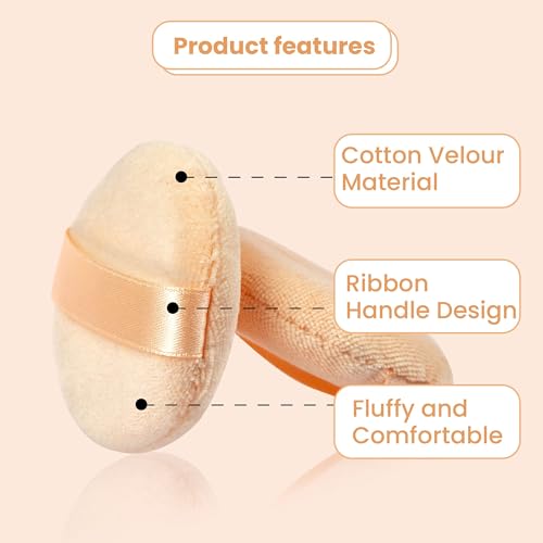YASUOA Cosmetic Powder Puff Pure Cotton Foundation Puffs Furry Soft Sponge Makeup Tool with Ribbon Hand Strap for Face Body Powder Skin Care Loose 2.36 Inch/2.76inch/3.15inch (Skin color) - Image 2