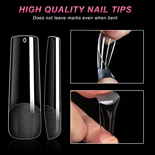 AOREAM Long Square Nail Tips 240PCS Clear Soft Gel False Nails Half Matte Full Cover Press on Nails 12 Sizes Coffin Nail Tips for Acrylic Nails Professional Salon for Home DIY - Image 3