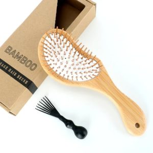Bamboo Hair Brush,Natural wooden brush Paddle Detangling Hairbrush, suit for women,men and kids, bamboo brush for wet/dry/thick/thin hair Smoothing and Massaging(Yellow)
