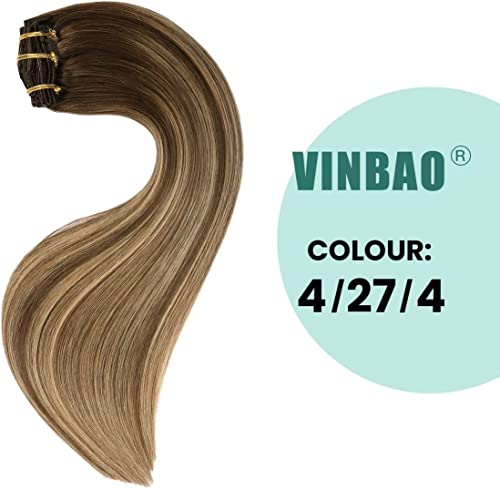 VINBAO Clip In Hair Extensions Human Remy Hair Balayage Chocolate Brown to Caramel Blonde Hair Extensions Clip in Human Hair 20 Inch 6pcs 120g Double Drawn Clip on Hair Extensions(#4/27/4,20'') - Image 5