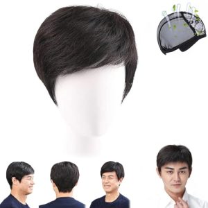 Natural Black Short Human Hair Wig for Medium to Elderly Men