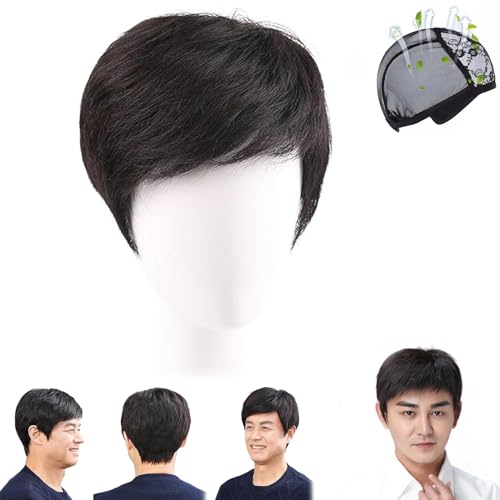 Natural Black Short Human Hair Wig for Medium to Elderly Men