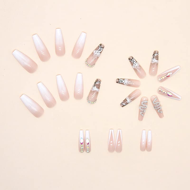 Snake Skin Design 24 Piece Acrylic Nails Set - Natural Look - Image 3