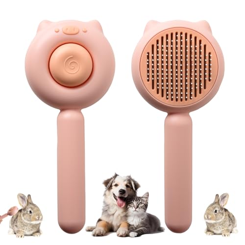 Pet Hair Cleaner Brush for Puppy Kitten Bunny with Release Button For Indoor Pet Hair Collection Self Cleaning Comb For Shedding Dog Grooming Brushes Cat Hair Deshedding Brush Comb(Piggy Shape)