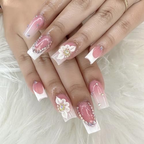 White & Rose Gold Acrylic Nails - Image 4
