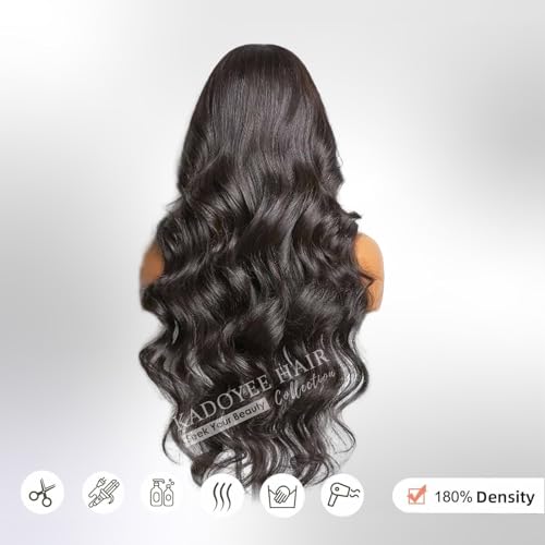 KADOYEE Body Wave Lace Front Wigs Human Hair 180 Density 13x4 HD Lace Front Wigs Human Hair Pre Plucked Glueless Wigs Human Hair Frontal Wigs with Baby Hair for Black Women 28 Inch - Image 3
