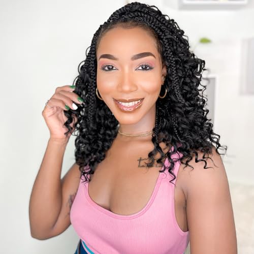 Goddess Box Braids Crochet Hair 12 Inch, 9 Packs Bohomian Box Braids Crochet Hair for Black Women, Pre-Looped Crochet Braids with Curly Ends (12 Inch (Pack of 9), 1B)