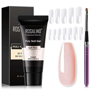 ROSALIND Pink Poly Nail Gel Kit 60ML Poly Extension Gel for Nails, Poly Builder Nail Gel Soft Pink Poly Colors Gel Strengthen Poly Nails Set with Brush and Poly Nail Gel Forms DIY at Home
