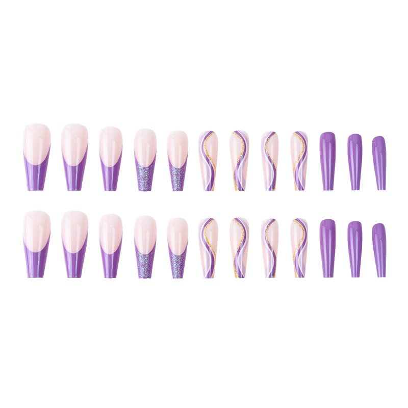 Purple coffin acrylic nails for a stylish look. - Image 3
