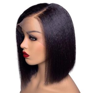 Wear and Go Glueless Kinky Straight Human Hair Bob Wigs for Black Women 13x4 HD Transparent Lace Frontal Pre plucked 10 Inch Short Bob Wig 150% Italian Yaki Straight Wigs Middle Part