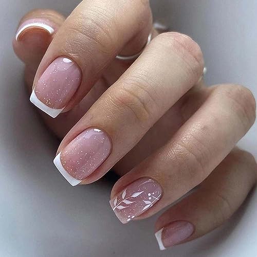 White Glitter Tip Acrylic Nails