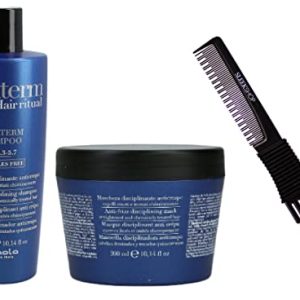 Comb + FanoIa KERATERM Shampoo & Mask, Anti-Frizz Disciplining Cleanser & Masque with KERATIN Hair Ritual (w/SLEEKSHOP Premium Carbon Teasing Comb) (Shampoo (10.14 oz) + Mask (10.14 oz))