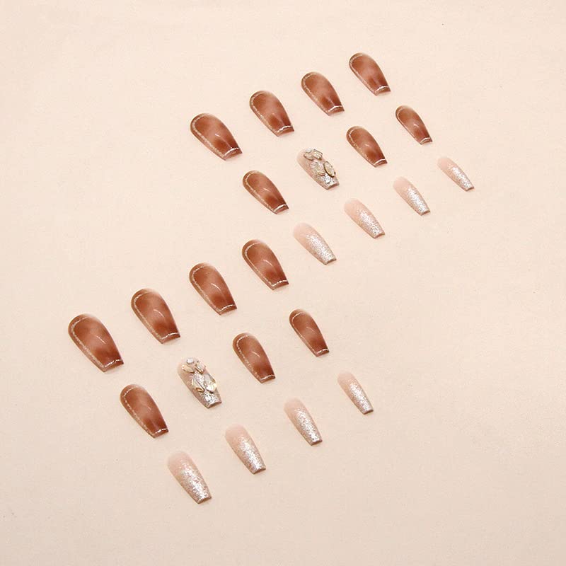 Brown Coffin Acrylic Nails - Image 3
