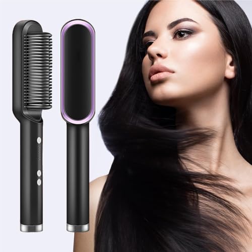 2-in-1 Negative Ion Hair Straightener Brush Curler, 5 Temperature Settings, Fast Heating