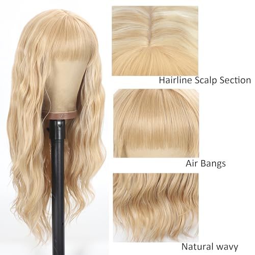 613 Blonde Long Wavy Synthetic Heat Resistant Hair Replacement Wig with Bangs - Women's - Image 3