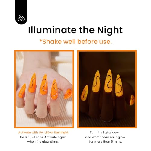 beetles Gel Polish 1 Pcs 15mL Glow in the Dark Orange Gel Manicure Diy Nail Art Gel Soak Off Uv LED Nail Lamp Nail Art Manicure Salon Gel Nail Polish - Image 5