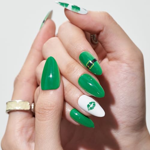 24 Piece St. Patrick's Day Green Almond Press-On Nails Kit for Effortless Application - Image 4