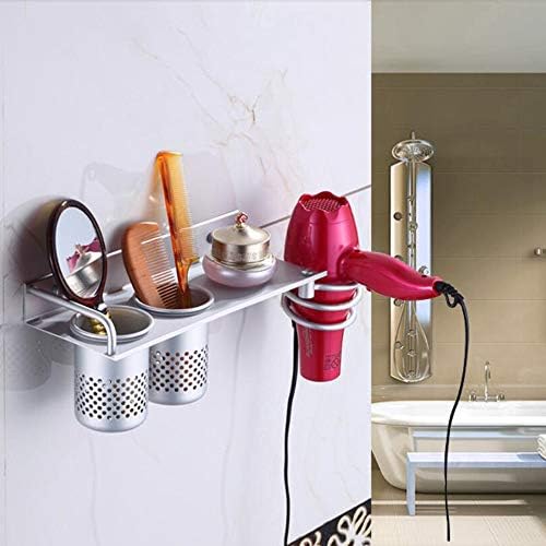 Wall-Mounted Hair Blow Dryer Holder with 2 Cups, Space Aluminum, Nail-Free Installation - Image 8