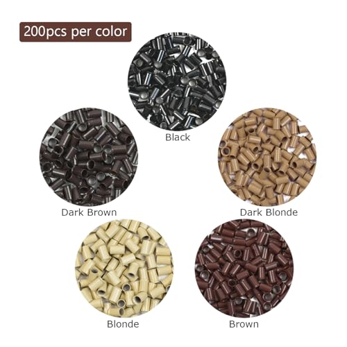 1000 Pcs 3.4 mm Micro Link Ring Copper Tubes Beads Locks for I-Tip Human Hair Extensions (Black+Dark Brown+Brown+Dark Blonde+Blonde) - Image 5