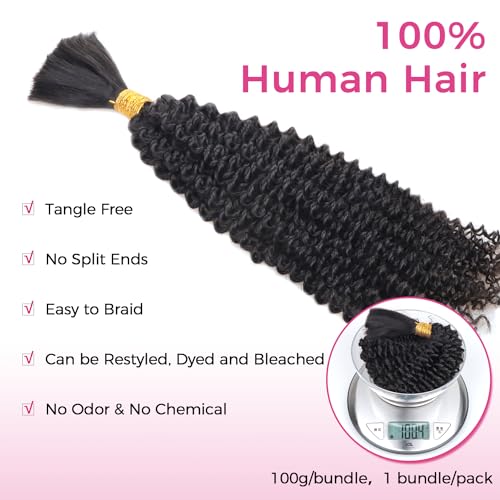 Human Braiding Hair Kinky Curly Bulk Human Hair for Braiding 100% Virgin Hair Bulk for Boho Braids Box Braids No Weft Hair Extensions Natural Black 100g 1 Bundle/1 Pack 16 Inch - Image 4