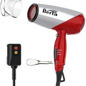 BERTA -Hair-Dryer-Dual-Voltage-Travelling-Hair-Dryer,Ionic Hair Dryer, Foldable Hair Dryer Silver Color…